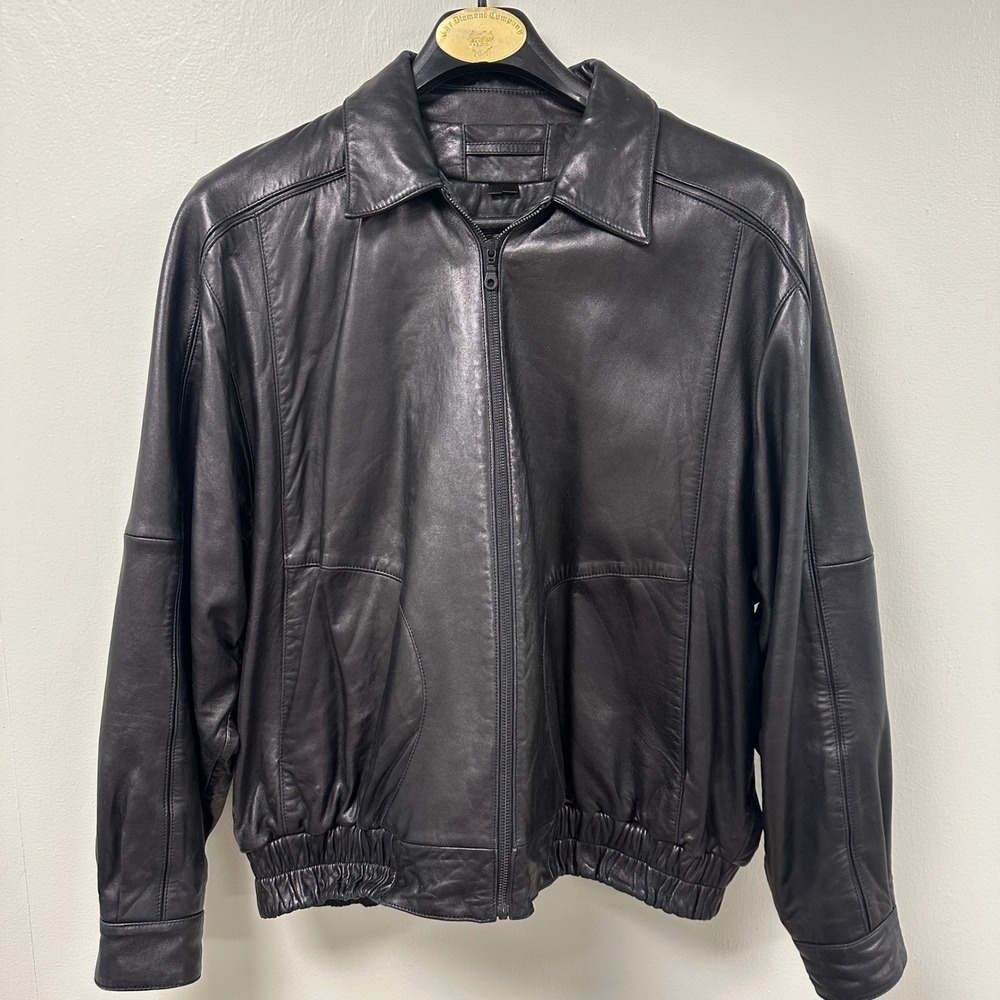 Cypress Grove Mens Black Leather Bomber Jacket Thinsulate Silk Lined ‎ XXL